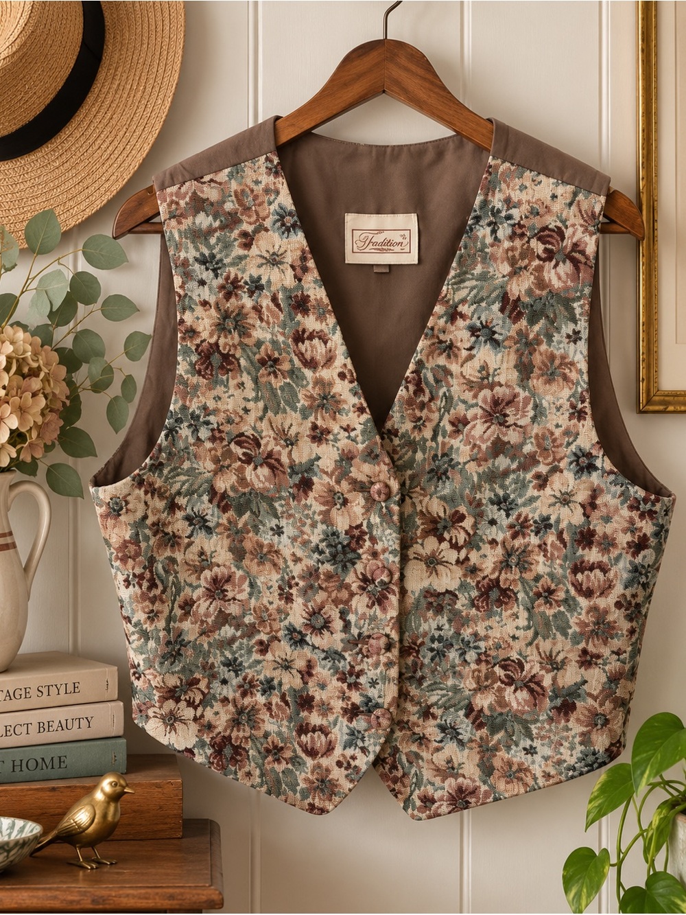 Tradition Vintage Floral Tapestry Vest Size 16